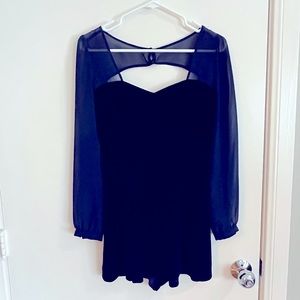 Topshop blue velvet long sleeve romper